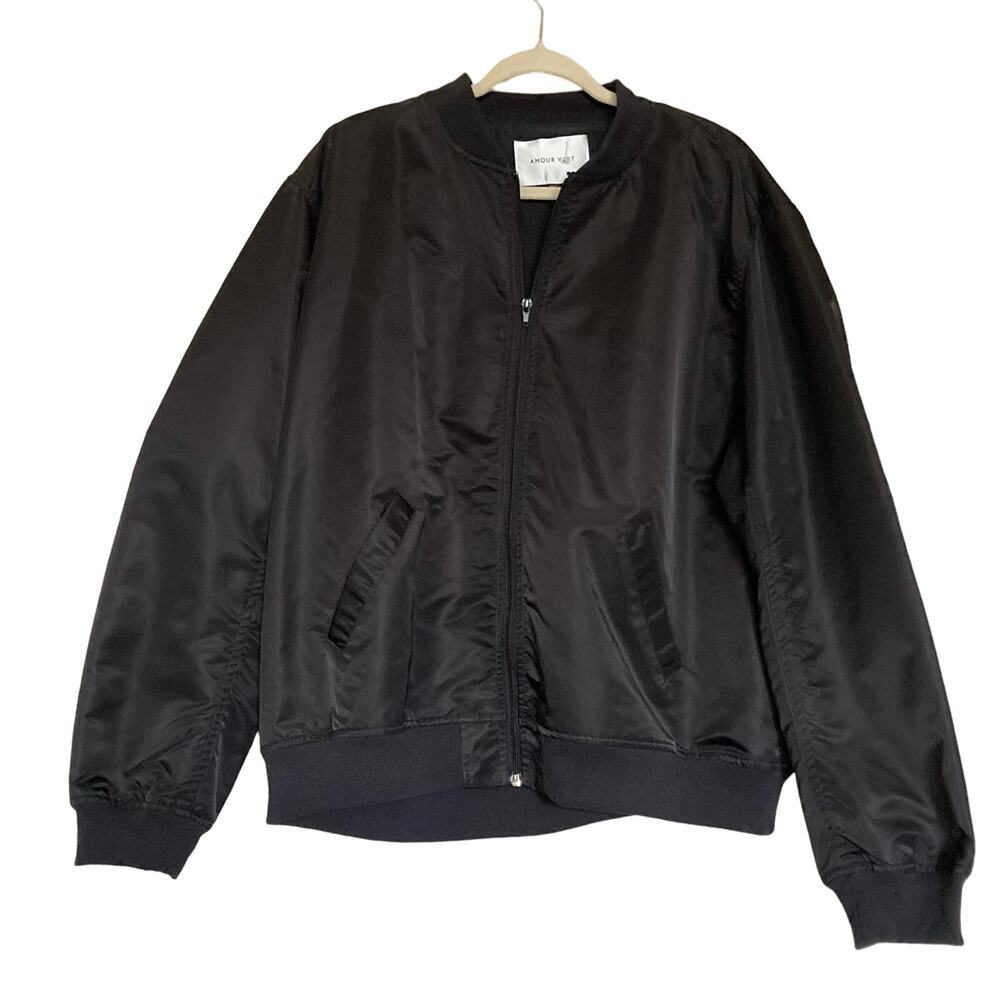 Amour Vert Black Bomber Jacket Nylon Lined Trendy Stylish Women’s NEW Size XXL